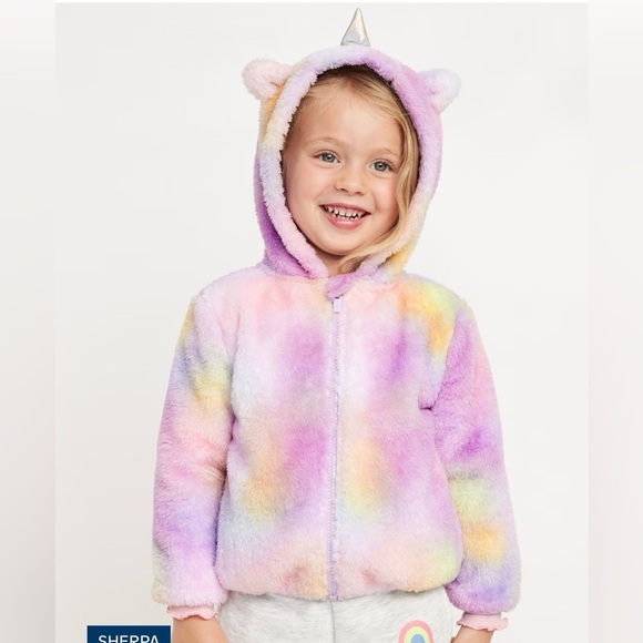 Old Navy Other - Old Navy Sherpa fleece rainbow critter jacket girls 2T